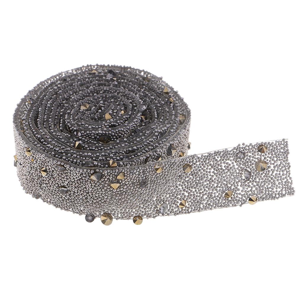 1 Yard Iron on Beads Rhinestone Trim Mesh Chain Cyrstal Dress Applique 15mm