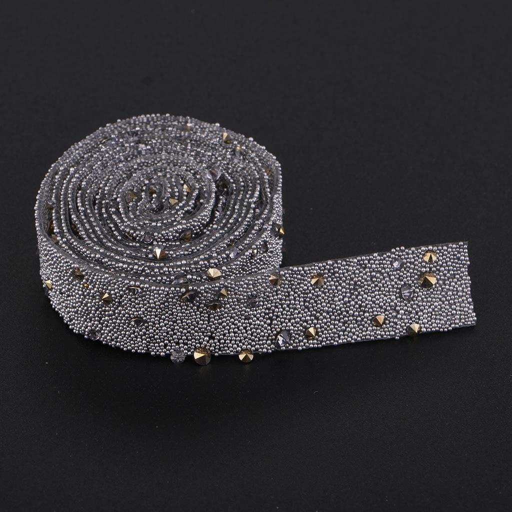 1 Yard Iron on Beads Rhinestone Trim Mesh Chain Cyrstal Dress Applique 15mm