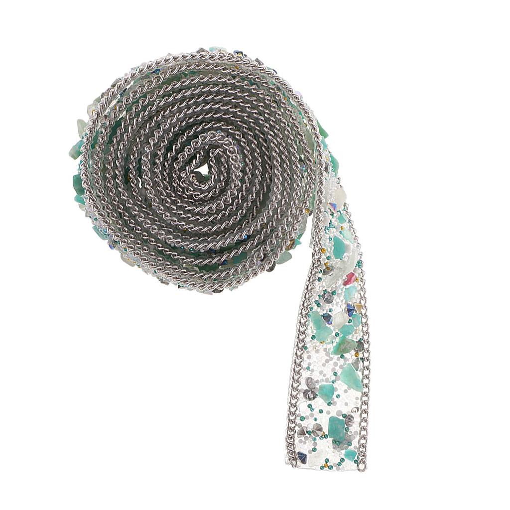 20mm Cystal Rhinestone Ribbon DIY Sewing Crafts for Dress Bag Blue + Silver