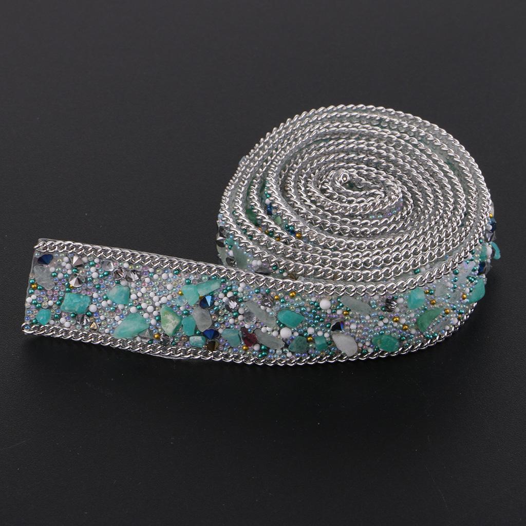 20mm Cystal Rhinestone Ribbon DIY Sewing Crafts for Dress Bag Blue + Silver