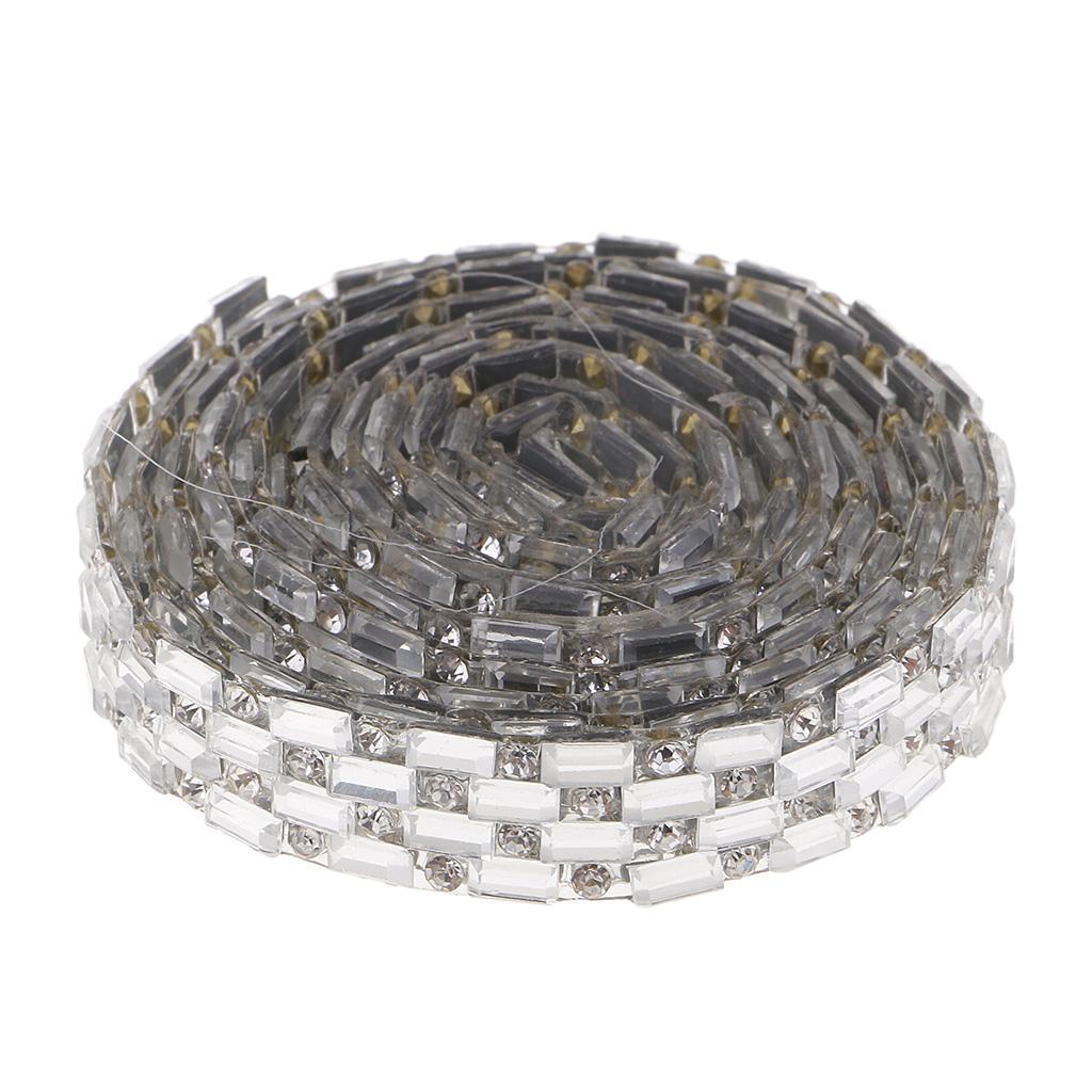 1 Yard Silver Rhinestone Ribbon Crystal Sewing Trim DIY Crafts 4 Rows 10mm