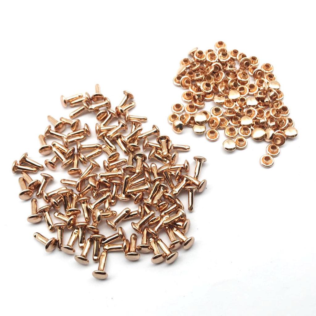 100 Sets Double Caps Studs Rivets for Bags Shoes Leather 6x10mm Light Gold