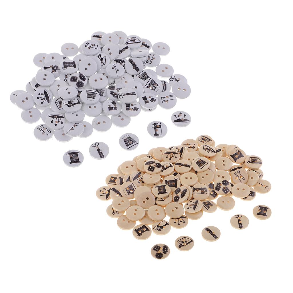 100pcs 2 Hole Wooden Button Fun Sewing Tool Pattern for Home Ornament Wood