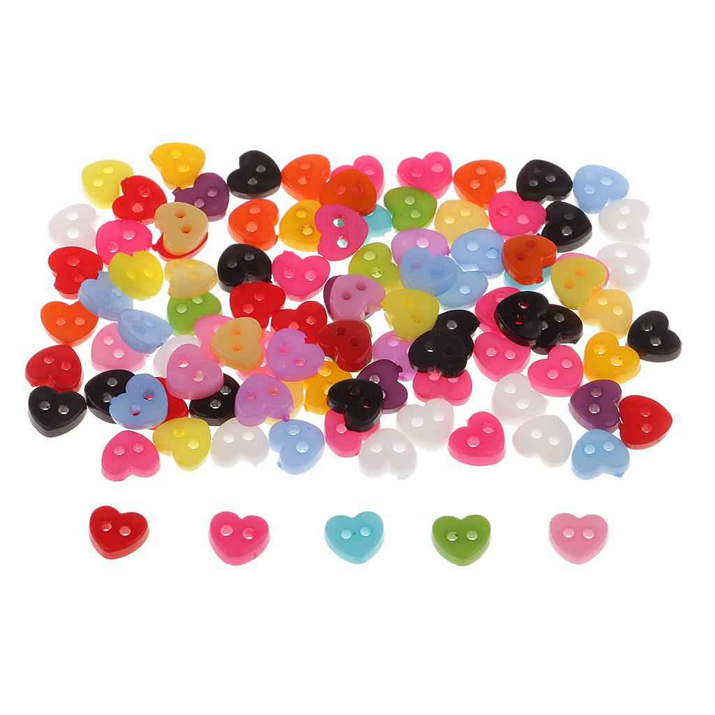 100pcs Colorful Mini Resin Buttons for Sewing Scrapbooking 5-6mm Heart