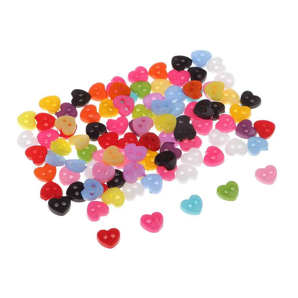 100pcs Colorful Mini Resin Buttons for Sewing Scrapbooking 5-6mm Heart