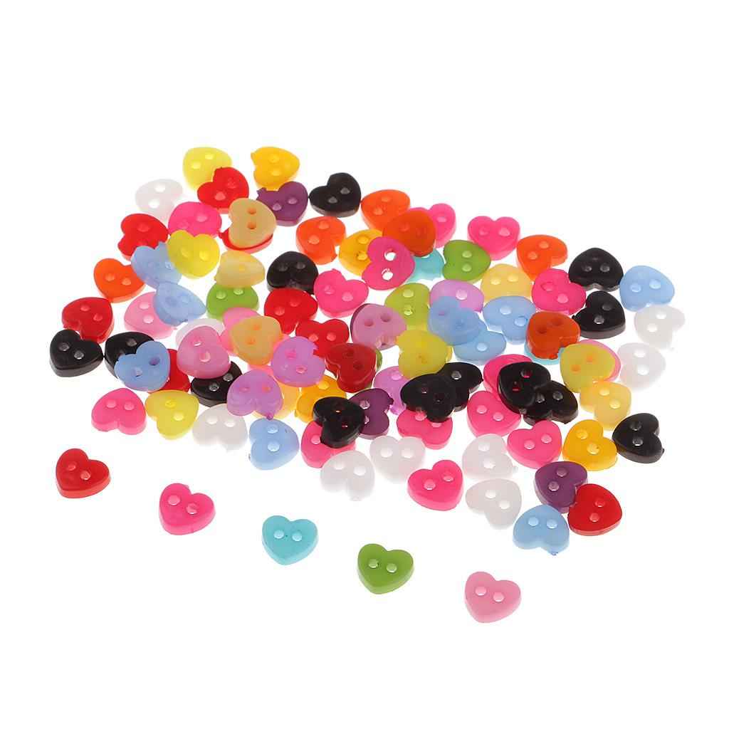 100pcs Colorful Mini Resin Buttons for Sewing Scrapbooking 5-6mm Heart