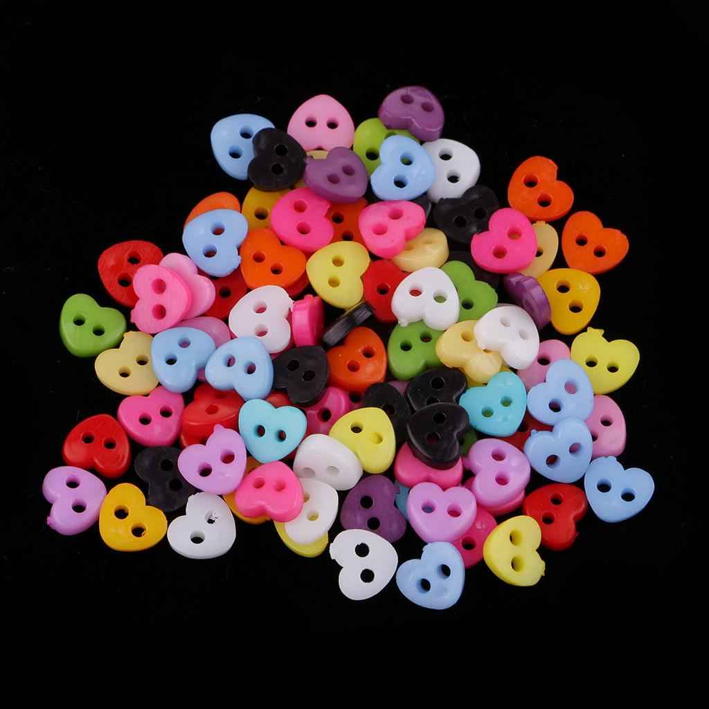 100pcs Colorful Mini Resin Buttons for Sewing Scrapbooking 5-6mm Heart