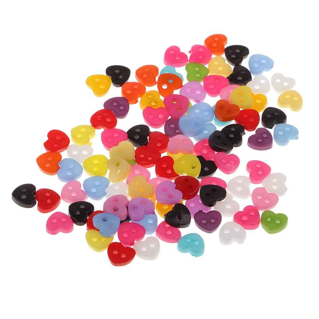 100pcs Colorful Mini Resin Buttons for Sewing Scrapbooking 5-6mm Heart
