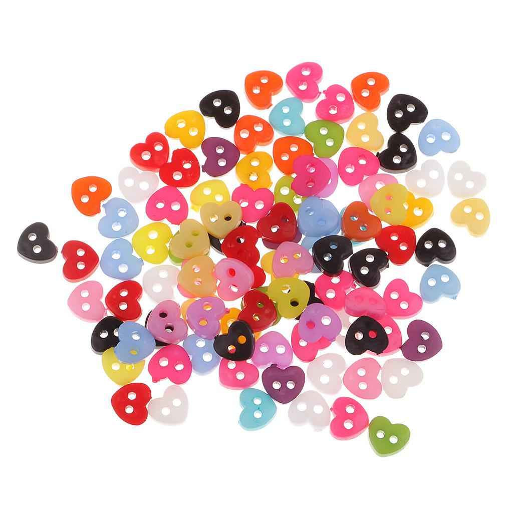 100pcs Colorful Mini Resin Buttons for Sewing Scrapbooking 5-6mm Heart