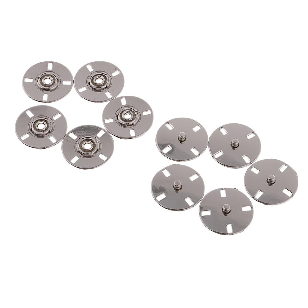 5 Sets Metal Snap Fastener Press Stud Sew On Buttons 25mm Silver