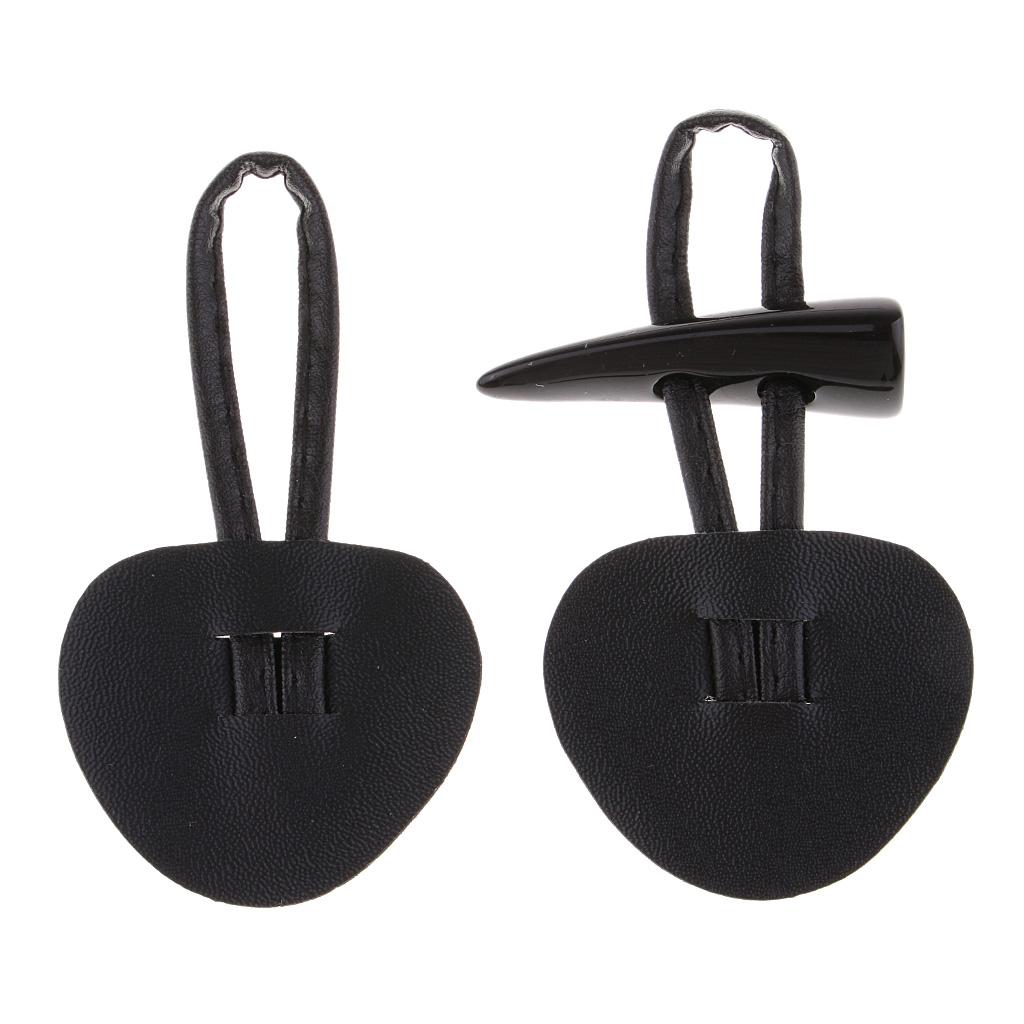 6 Pairs PU Leather Horn Toggle Buttons Duffle Coat Fastener Buckle Black