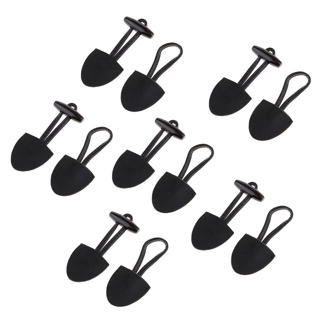 24 Pairs PU Leather Horn Toggle Button DIY Duffle Coat Fastener Buckle Black