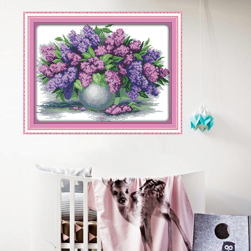 Lavender Vase Stamped Cross Stitch Kit DIY Needlework 11CT 57x43cm