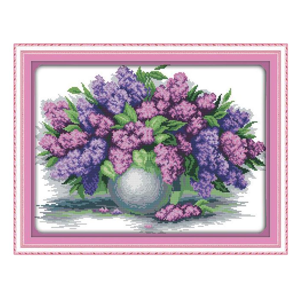 Lavender Vase Stamped Cross Stitch Kit DIY Needlework 11CT 57x43cm
