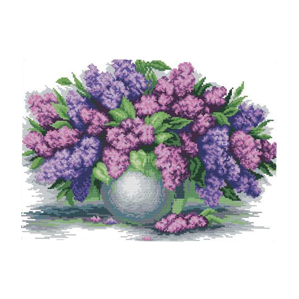 Lavender Vase Stamped Cross Stitch Kit DIY Needlework 11CT 57x43cm