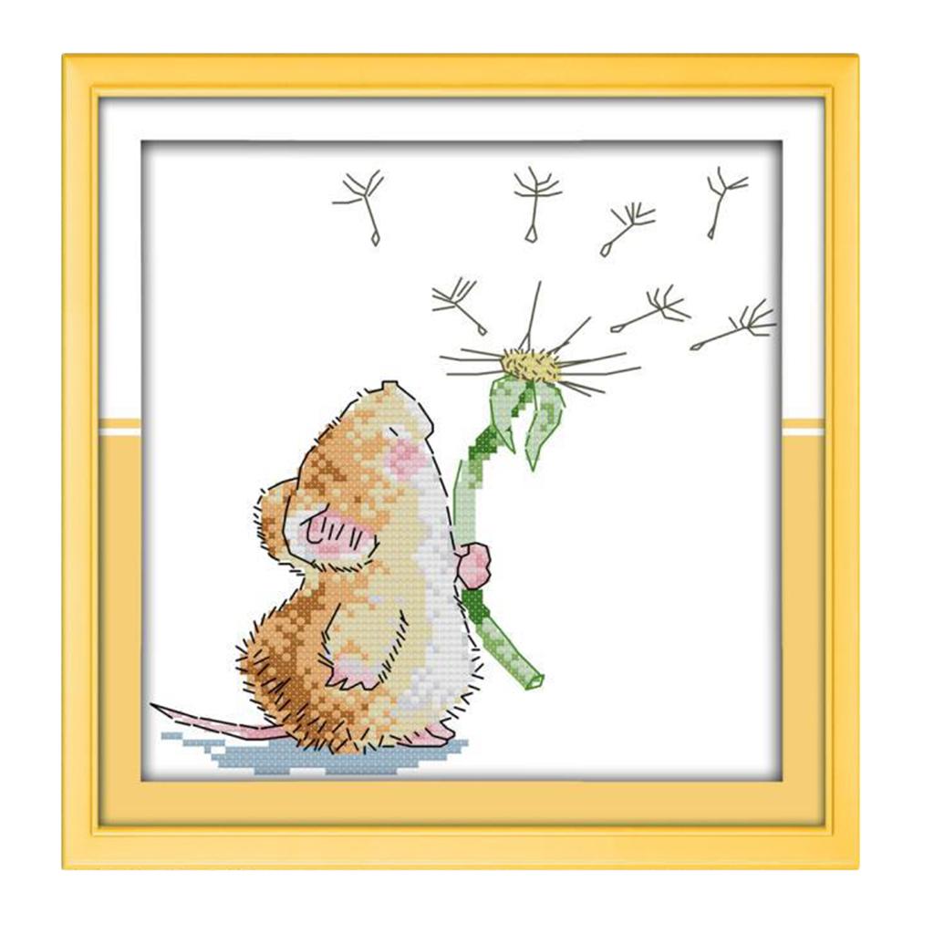 DIY Mouse Dandelion Cross Stitch Kit Pre-printed Design Works 30 x 30cm 11CT
