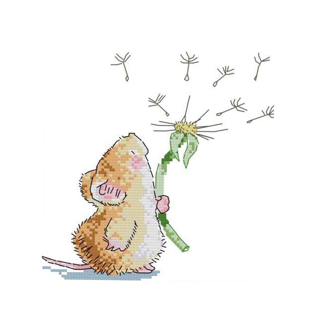 DIY Mouse Dandelion Cross Stitch Kit Pre-printed Design Works 30 x 30cm 11CT