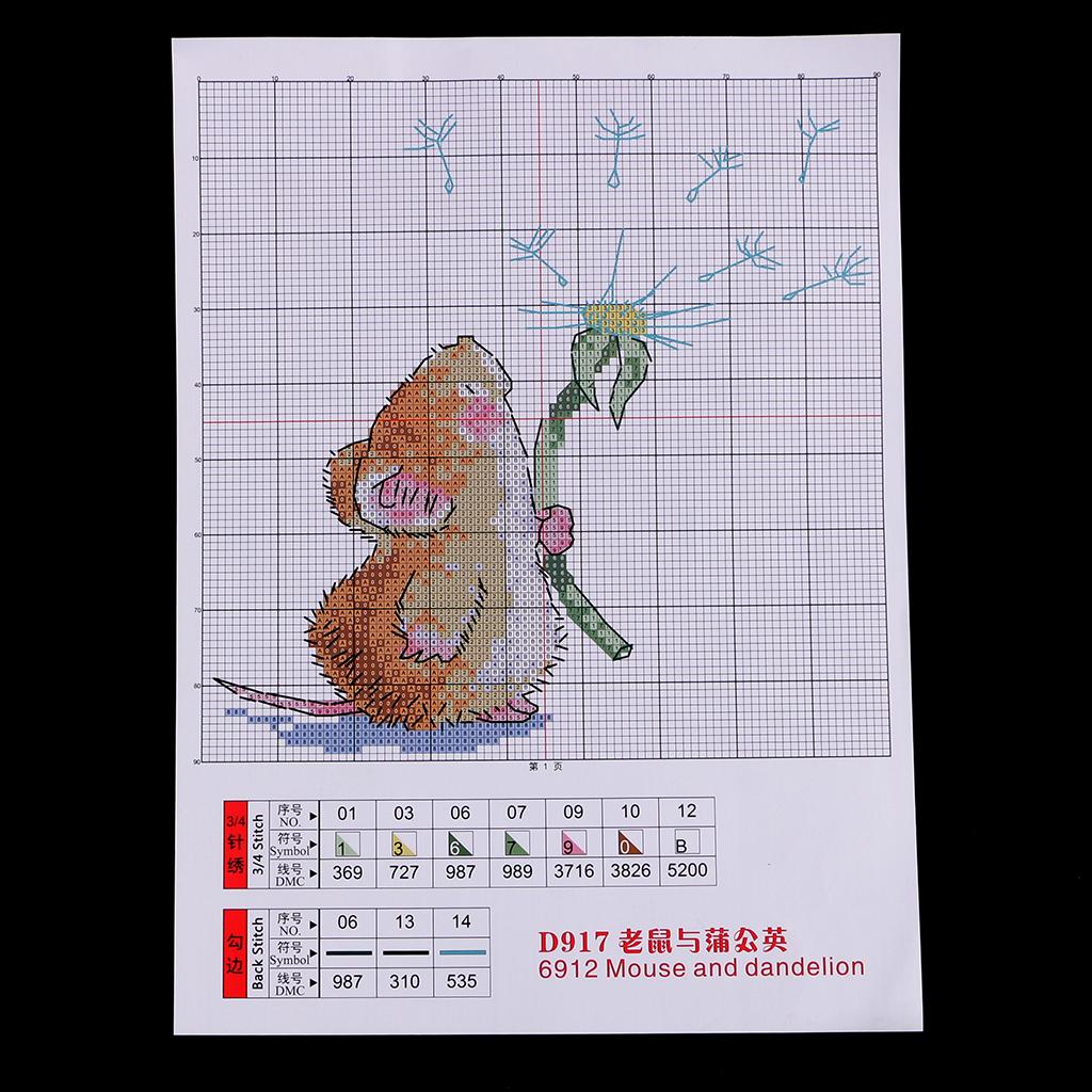 DIY Mouse Dandelion Cross Stitch Kit Pre-printed Design Works 30 x 30cm 11CT