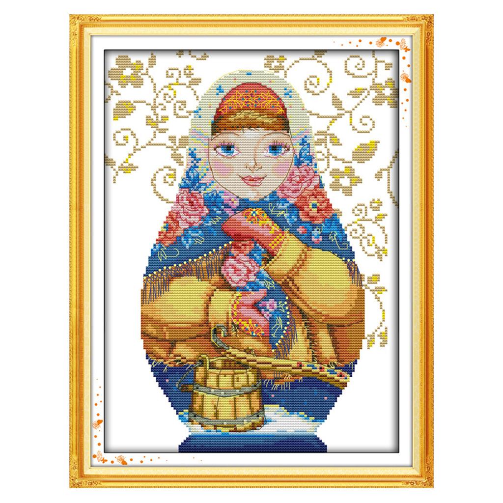 DIY Russian Dolls Cross Stitch Kits Pre-printed Needlework 36 x 47cm 11CT