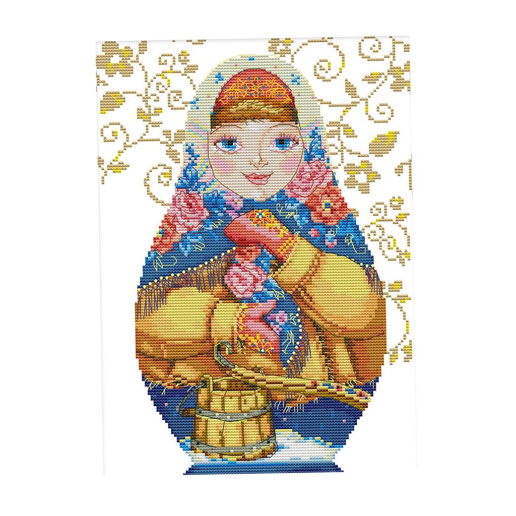 DIY Russian Dolls Cross Stitch Kits Pre-printed Needlework 36 x 47cm 11CT