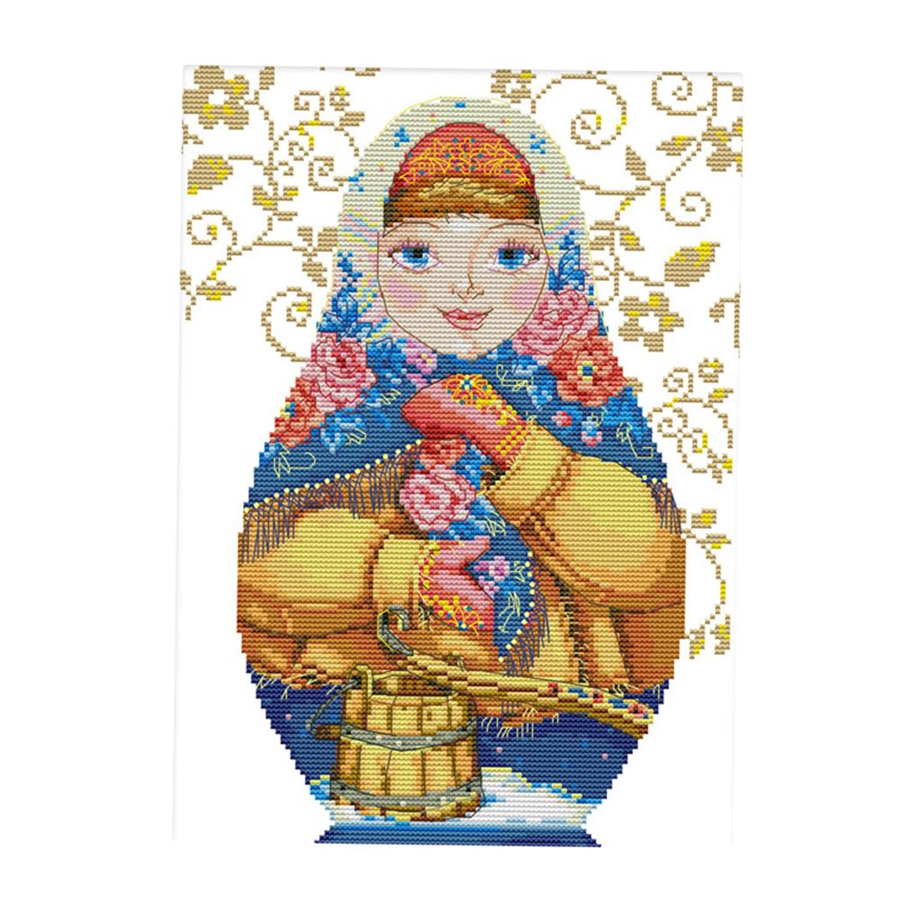 DIY Russian Dolls Cross Stitch Kits Pre-printed Needlework 36 x 47cm 11CT