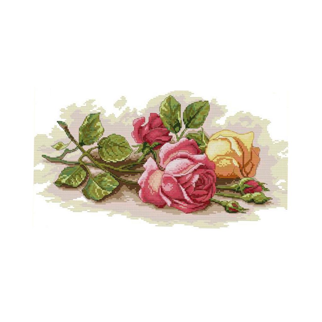 Stamped Cross Stitch Kits 11CT 14CT Counted Fabric Rose Pattern 44×27cm 14CT