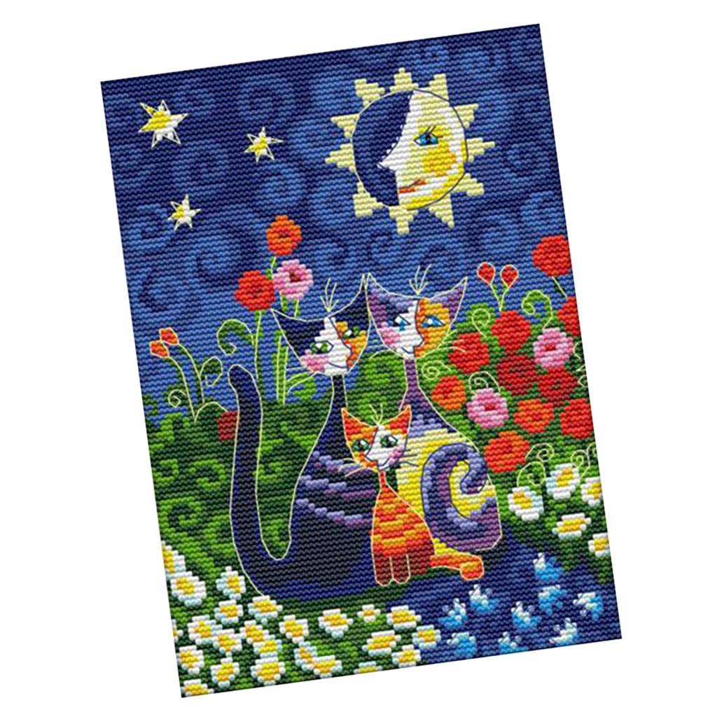 DIY Cats & Flowers Counted Cross Stitch Kit for Kids Children 25 x 35cm 11CT