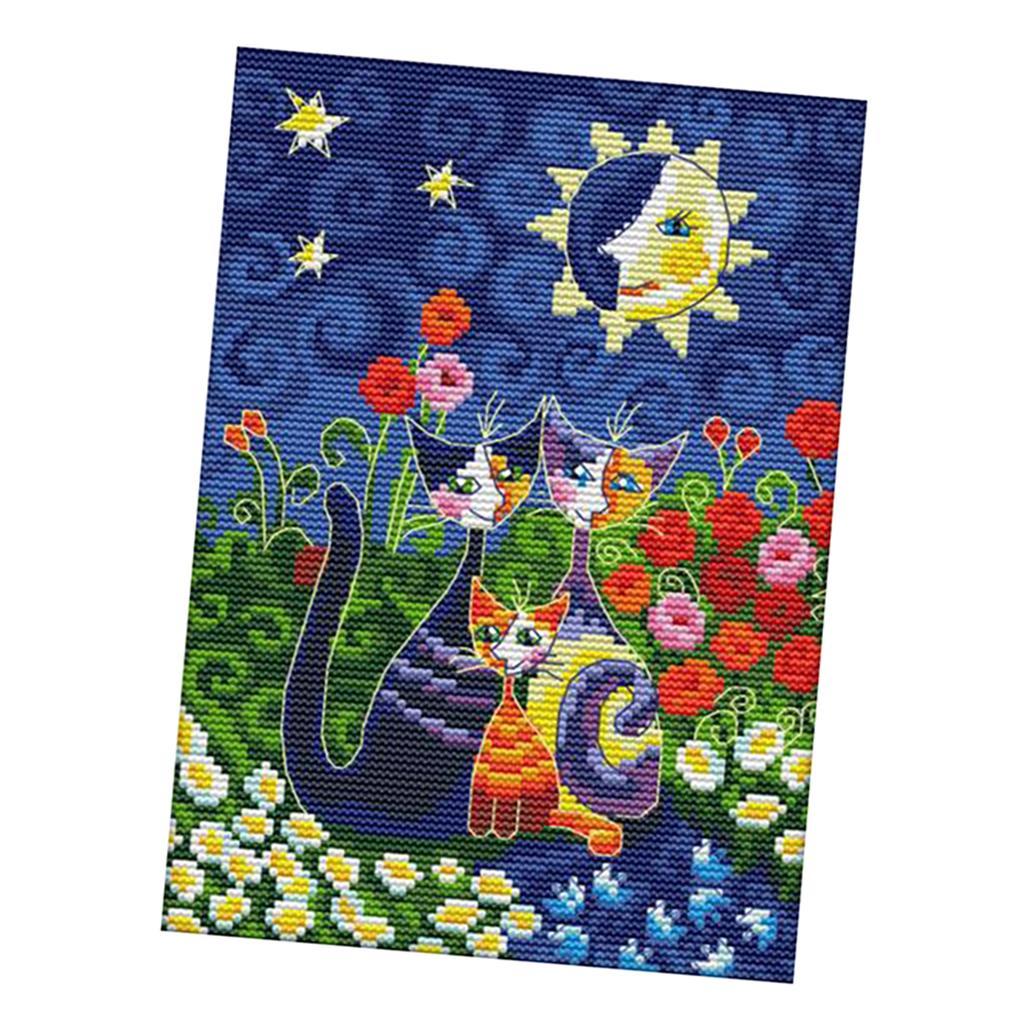 DIY Cats & Flowers Counted Cross Stitch Kit for Kids Children 25 x 35cm 11CT