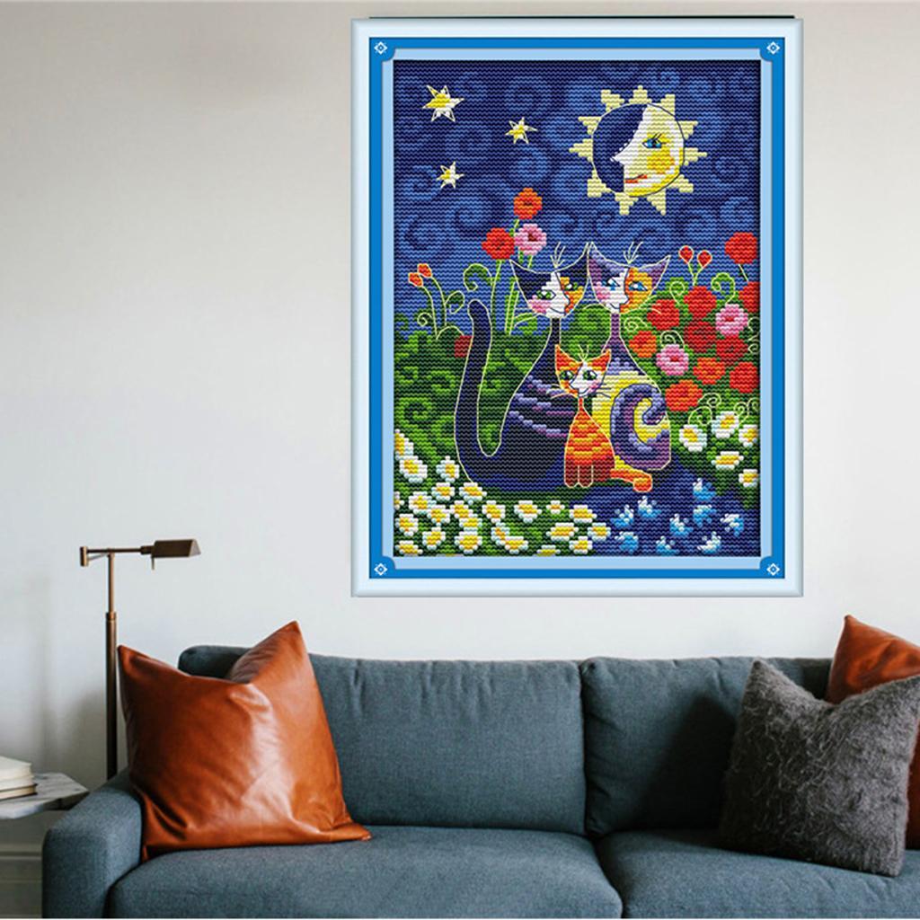 DIY Cats & Flowers Counted Cross Stitch Kit for Kids Children 25 x 35cm 11CT