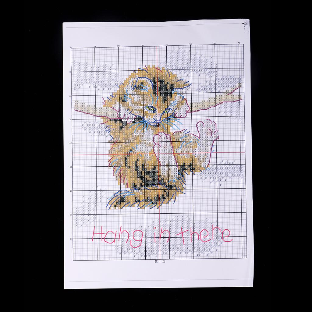 Cat Hang in There Stamped Cross Stitch Kit DIY Needlework Craft 14CT 18x21cm
