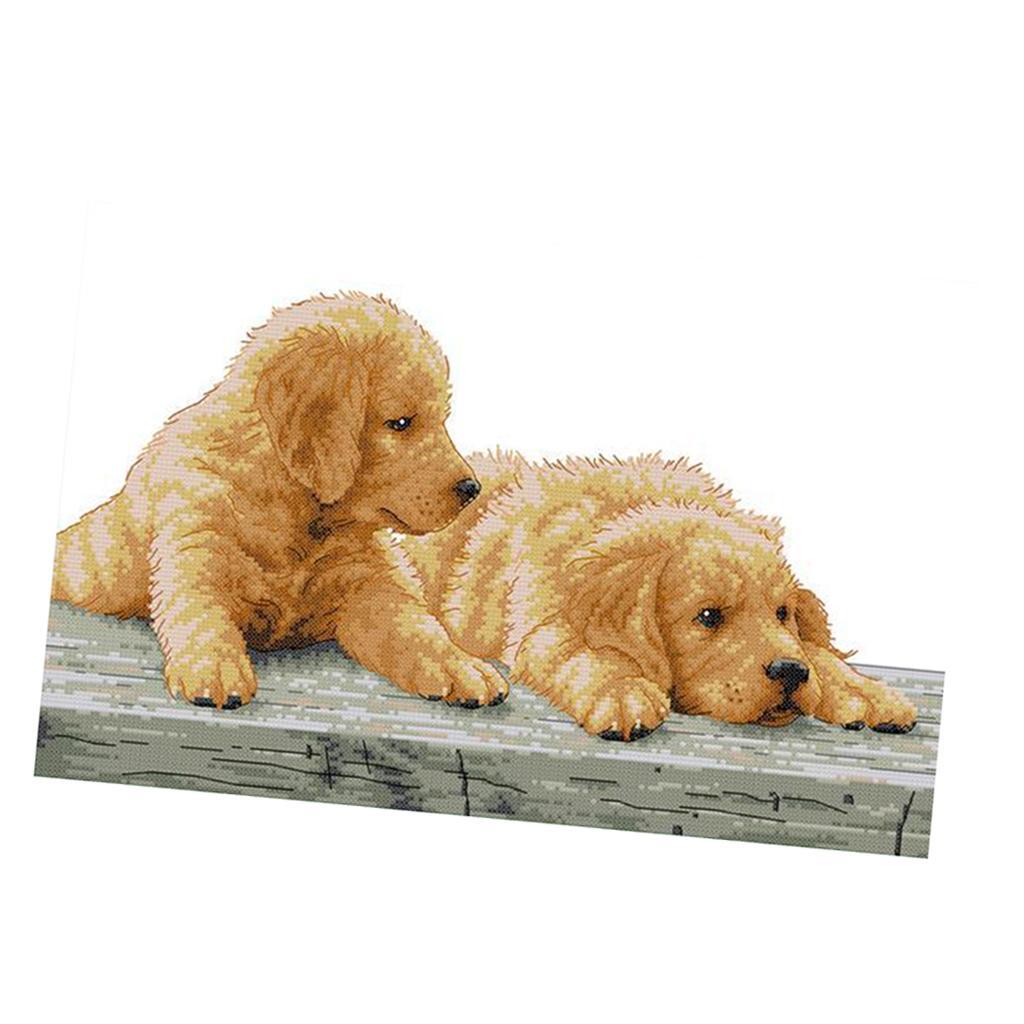 DIY Two Dogs Cross Stitch Kit Counted for Beginners 40 x 30cm 14CT Stamped
