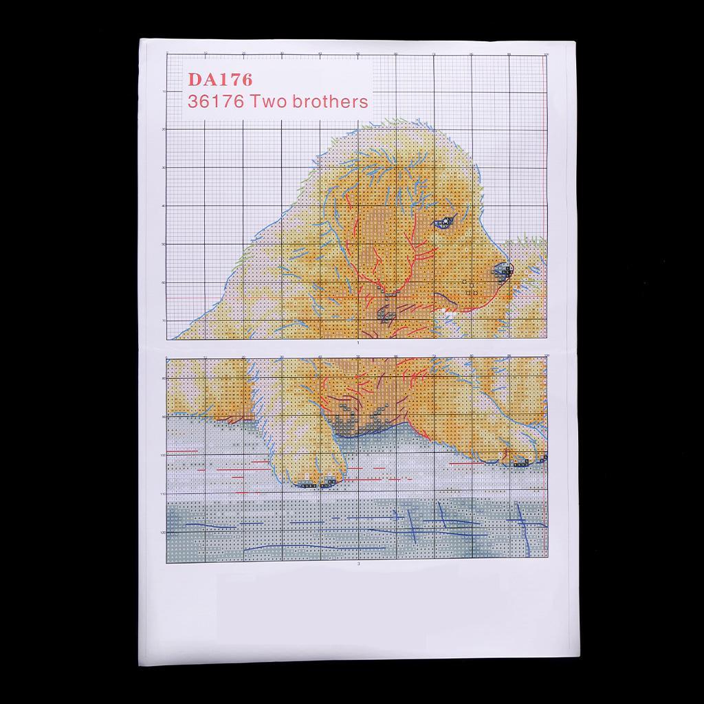DIY Two Dogs Cross Stitch Kit Counted for Beginners 40 x 30cm 14CT Stamped