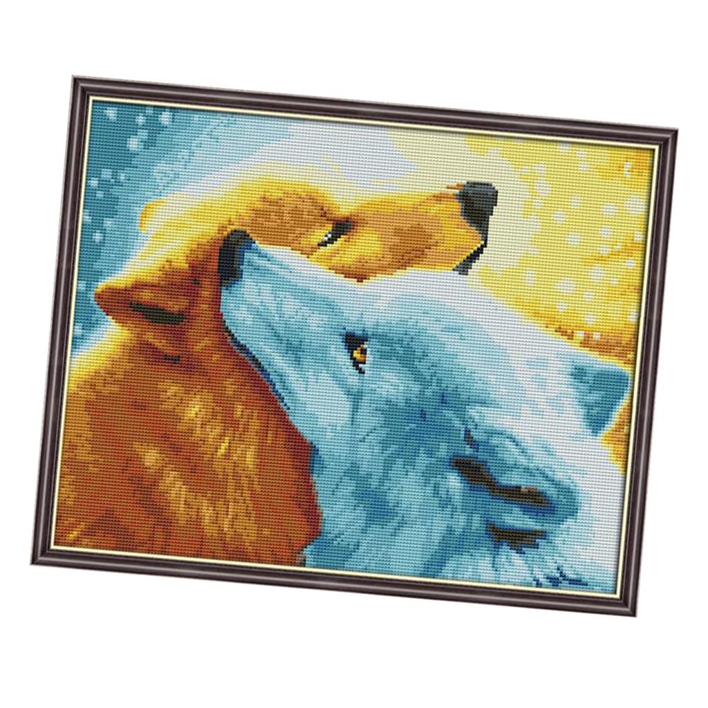 Two Wolf Counnted Cross Stitch Kit Sewing Needlepoints Kit 50 x 41cm 11CT