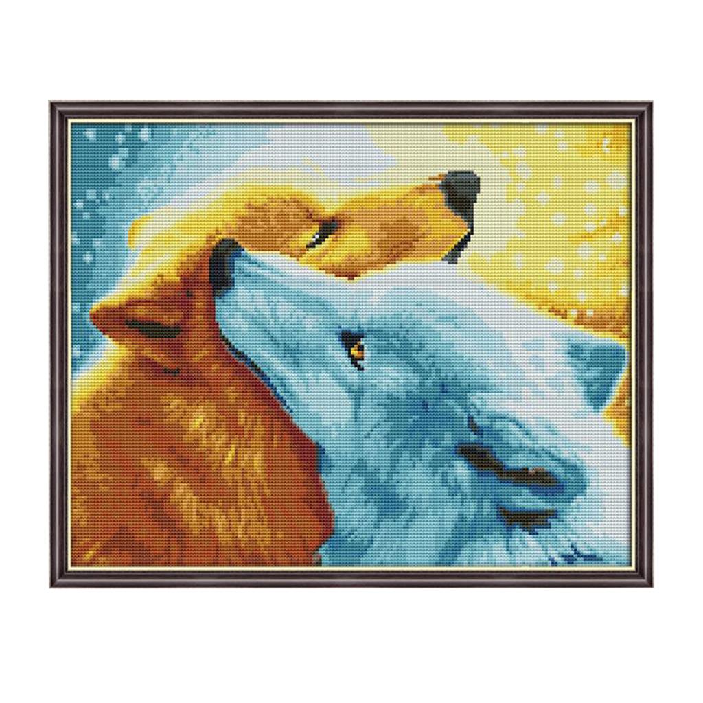 Two Wolf Counnted Cross Stitch Kit Sewing Needlepoints Kit 50 x 41cm 11CT