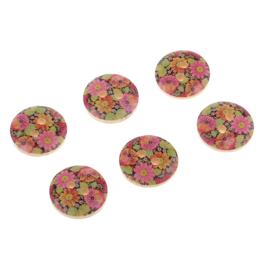 100Pcs Printed Sun Flowers Wooden Buttons for Sewing Scrapbooking 15mm Round