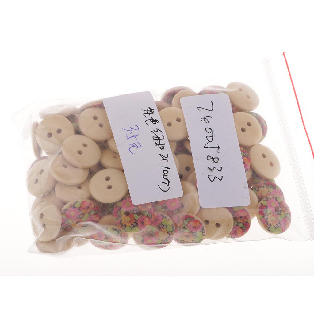 100Pcs Printed Sun Flowers Wooden Buttons for Sewing Scrapbooking 15mm Round
