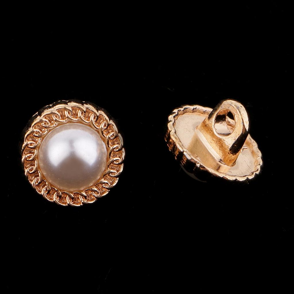 10pcs Pearl Gold Tone Shank Buttons DIY Decor Sewing Craft 10mm