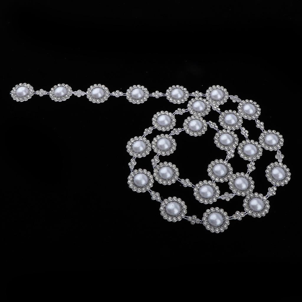 Faux Pearl Rhinestone Chain Trim for Clothes Belts Sewing Craft DIY Flower