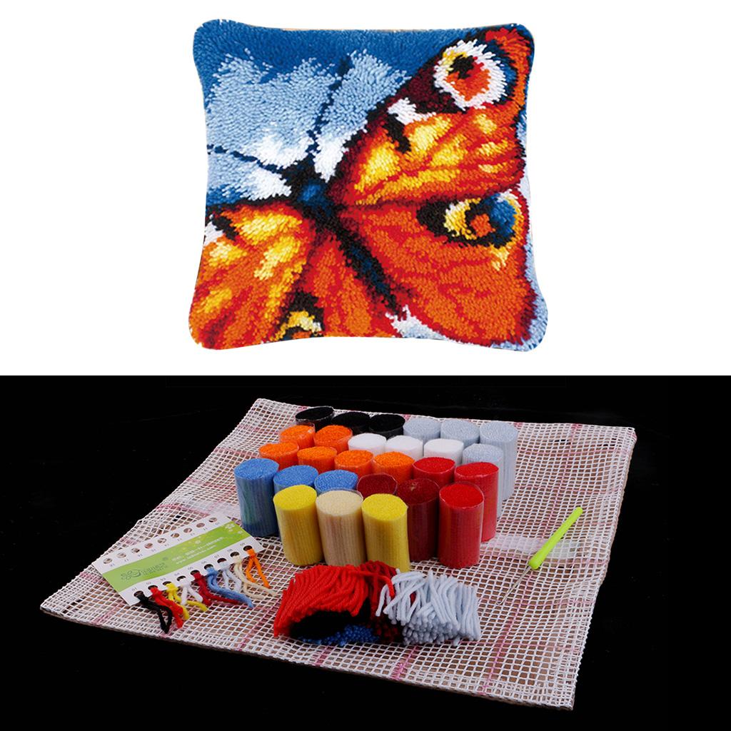 Latch Hook Kits DIY Animal Pattern Pillow Making Package 43x43cm Butterfly
