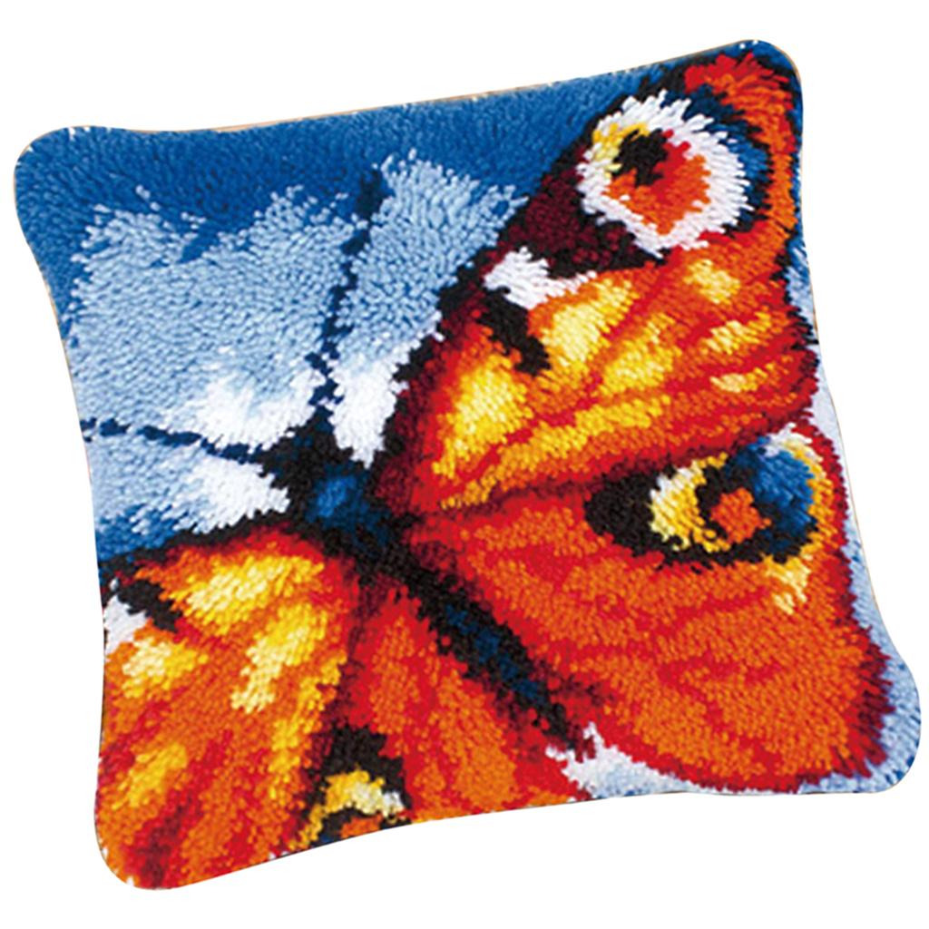 Latch Hook Kits DIY Animal Pattern Pillow Making Package 43x43cm Butterfly