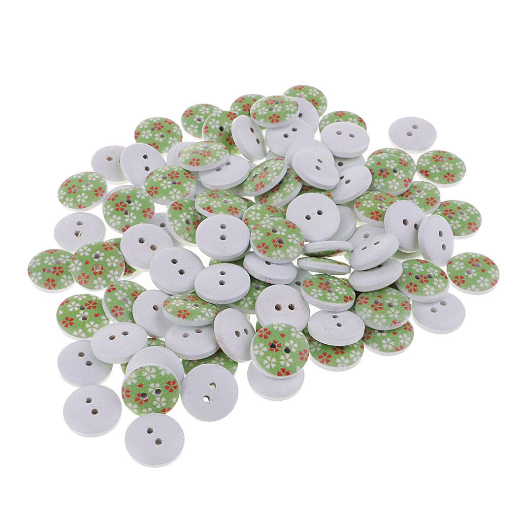 100Pcs Snowflake Wooden Buttons Sewing Clothing Accessories 15mm Green