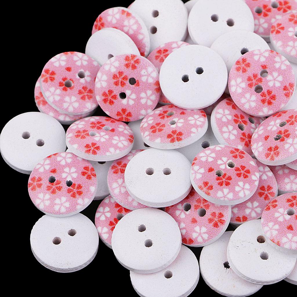 100Pcs Snowflake Wooden Buttons Sewing Clothing Accessories 15mm Pink