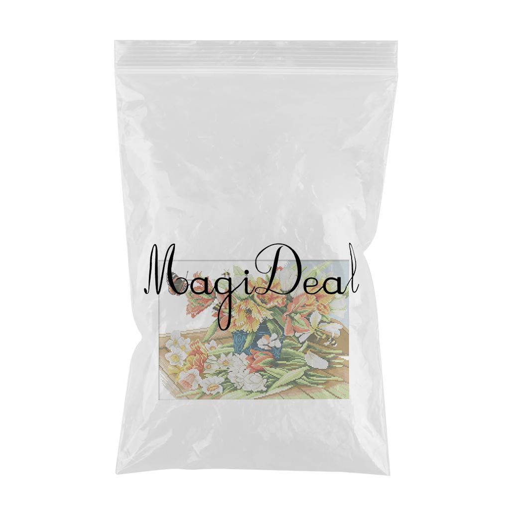 Stamped Cross Stitch Starter Kit Pre-printed Flower Butterfly 14CT 44x33cm