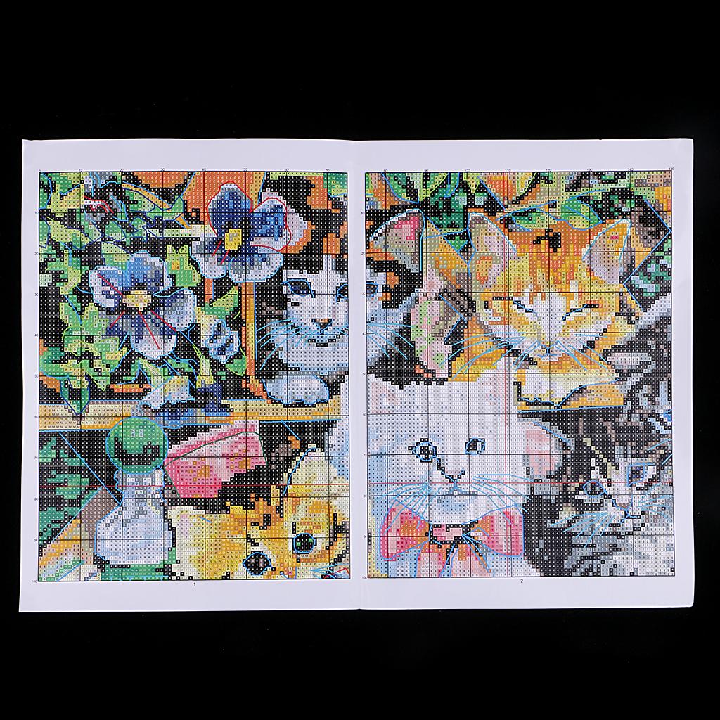Cats Family Stamped Cross Stitch Kits for Beginner Home Decor 47 x 35cm 14CT