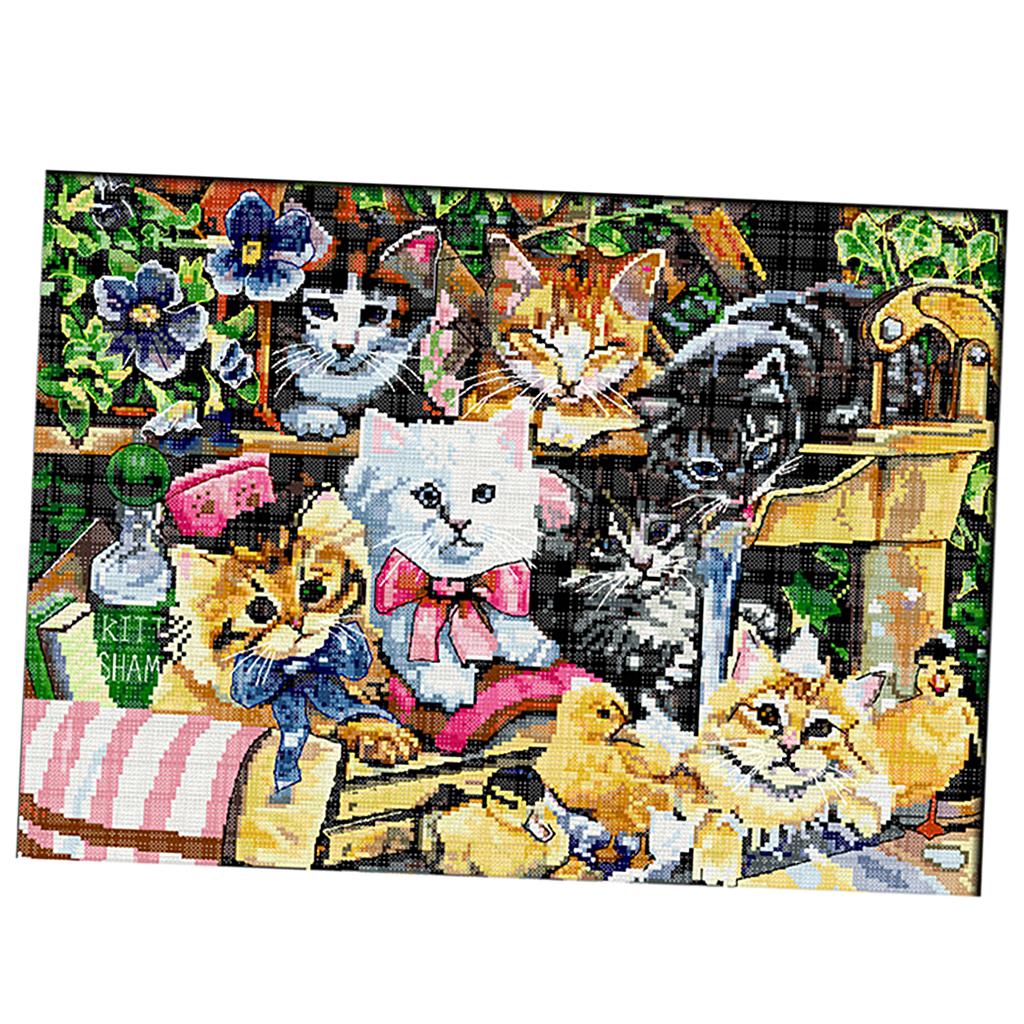 Cats Family Stamped Cross Stitch Kits for Beginner Home Decor 47 x 35cm 14CT