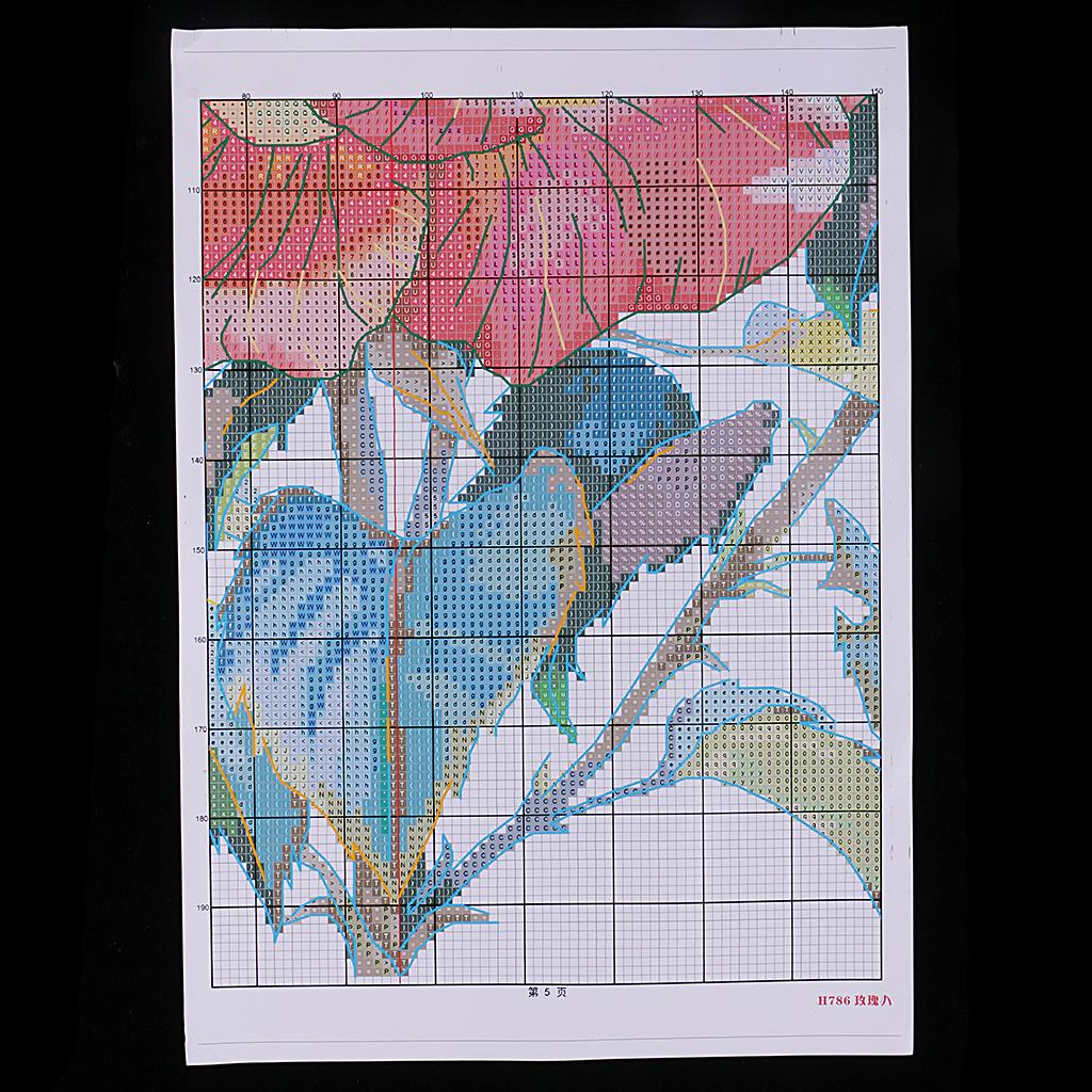 Rose Flower Cross Stitch Kit DIY Handmade Needlework Stamped 14CT 43x44cm