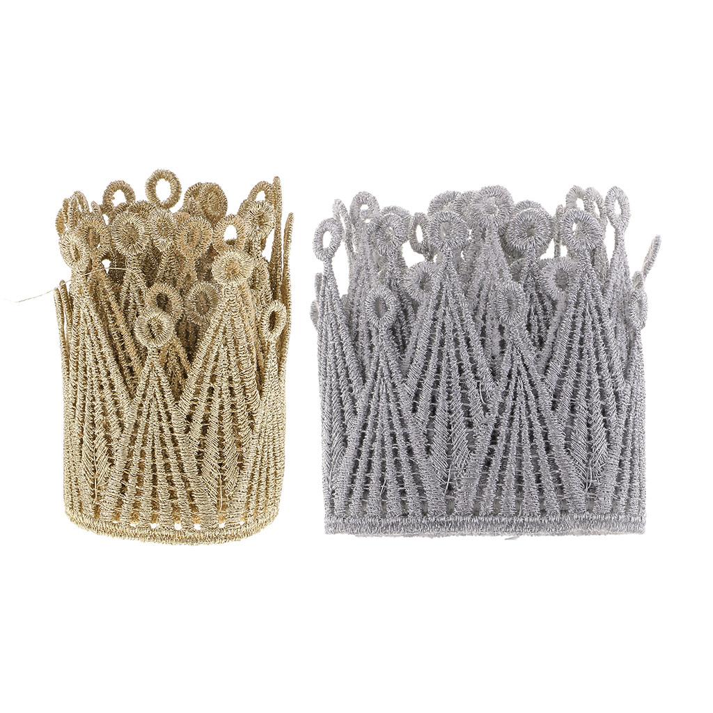 1 Yard Embroidered Crown Lace Trims DIY Applique for Dress Bags Decor Gold