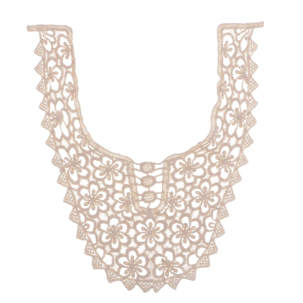 1pc Embroidery Flower Lace Neckline Fabric DIY Collar Sewing Craft Beige