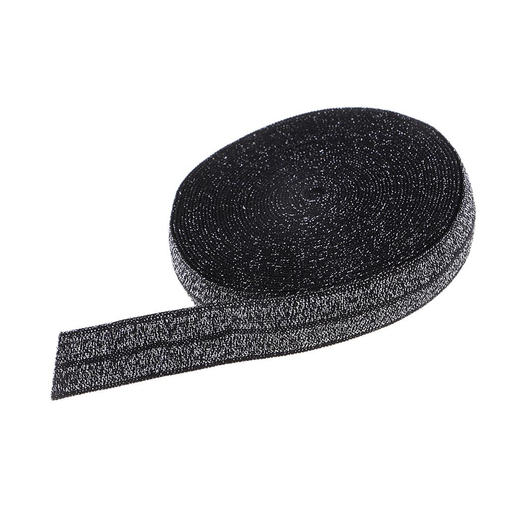 5 Yards Bling Cotton Fold Over Sewing Elastic Band for Dressmaking Black