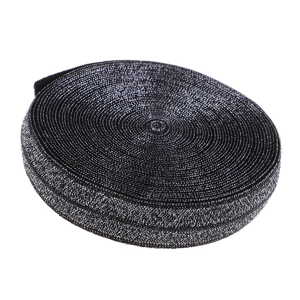 5 Yards Bling Cotton Fold Over Sewing Elastic Band for Dressmaking Black